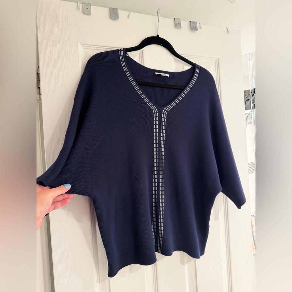 Vila Milano Sloucy Navy Blue V-Neck Women's Sweater